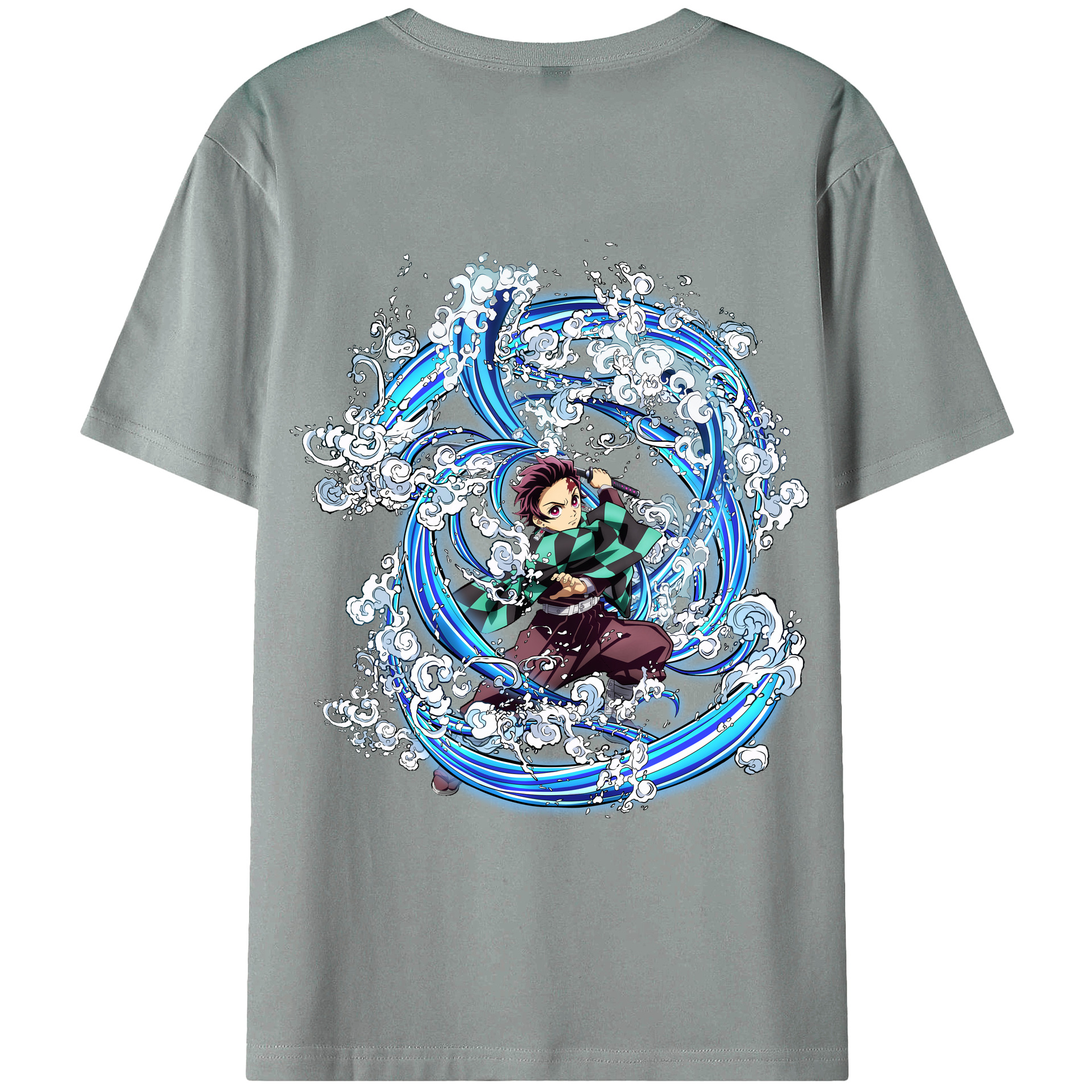 （画像用） 鬼滅の刃 竈門 炭治郎／かまど たんじろう Kamado Tanjirou 綿100％ メンズ半袖Tシャツ（バックプリント） 通気性